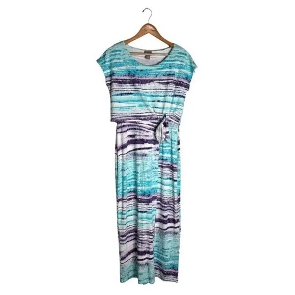 Chico’s Dress Coastal Midi Size Small Summer Colorful Blue Purple Beach - Picture 1 of 9